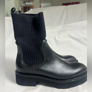 DEE OCLEPPO 40mm Kingman Boots Black Nappa Leather Rib Knit Cuff Size 9.5 NWOB